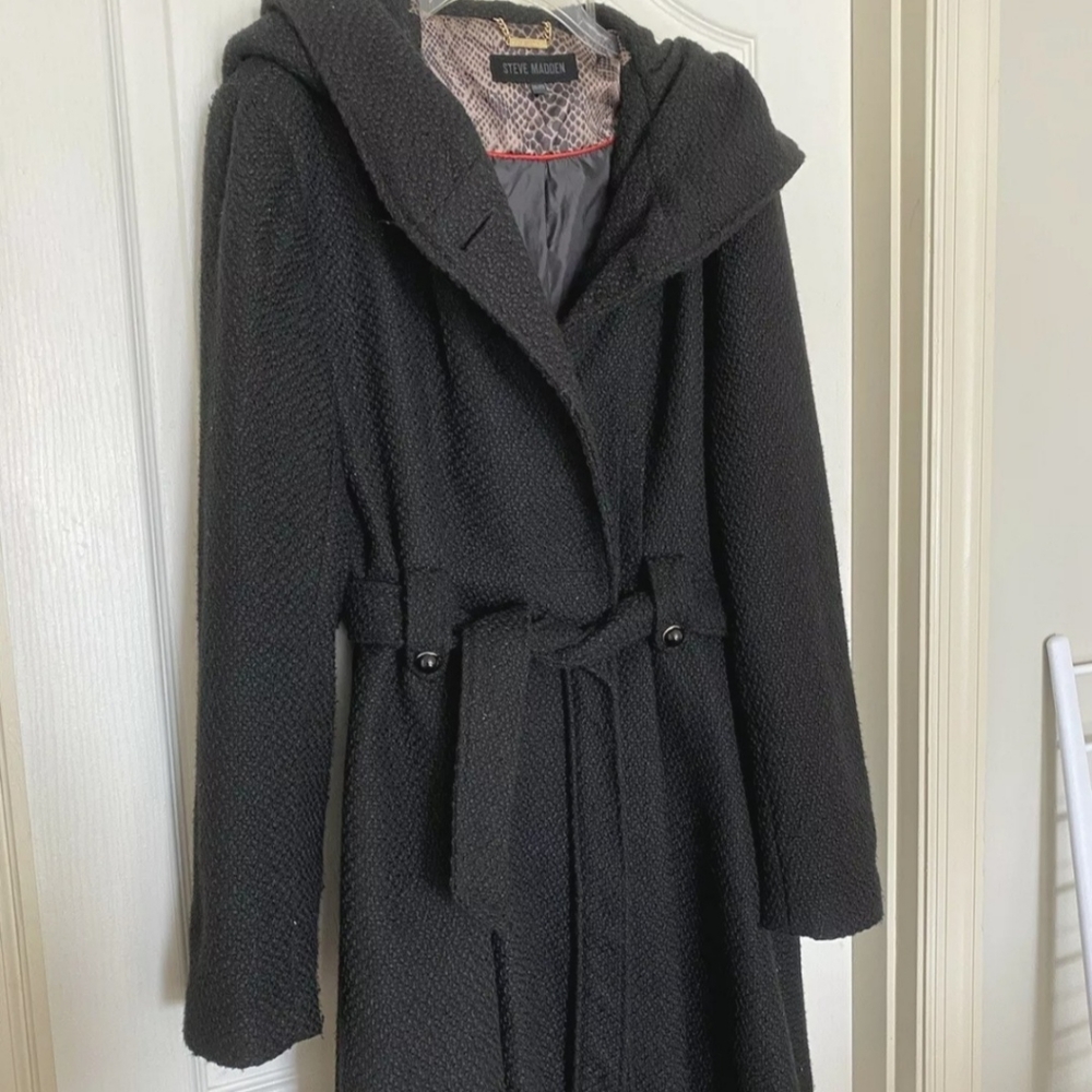 Steve Madden Women's Black Wool Drama Trench Coat 2XL